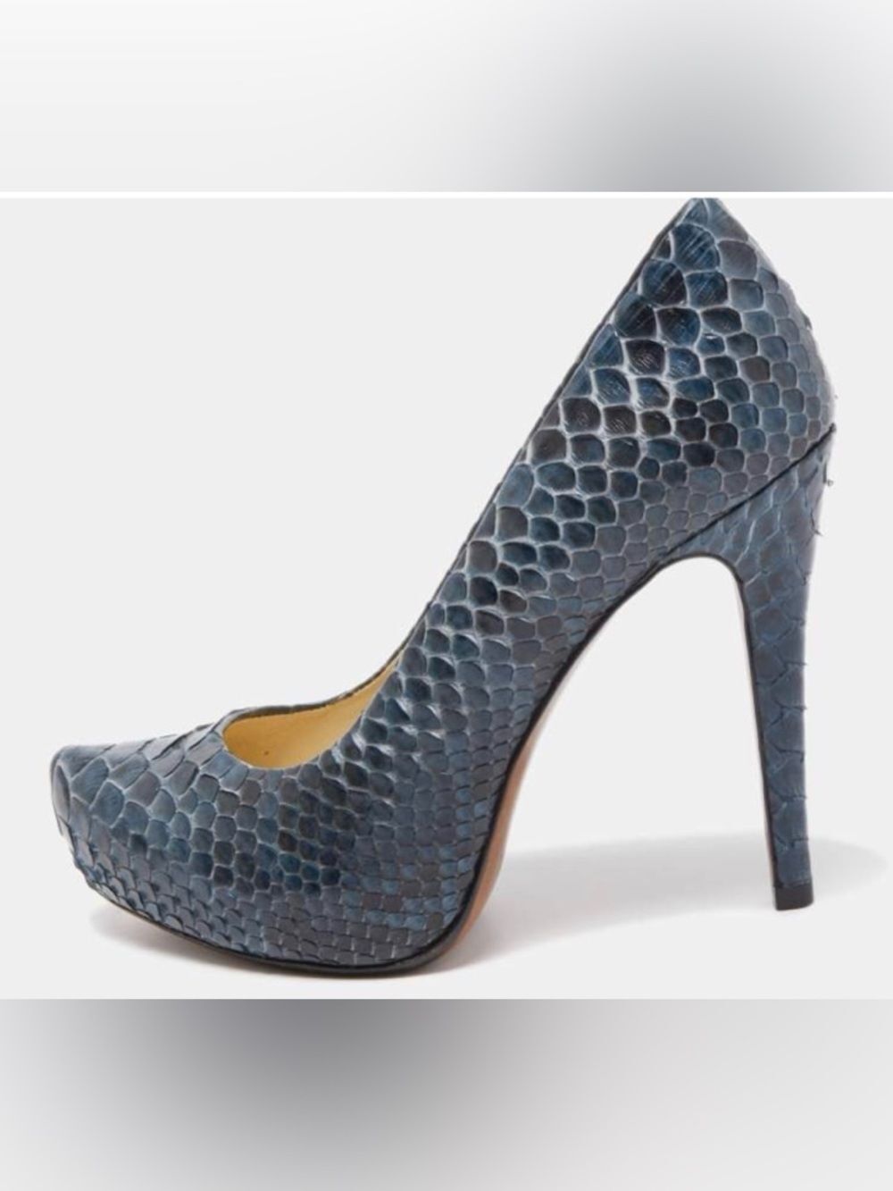Alexandre Birman Slate Blue Snakeskin Pointed Toe Pump